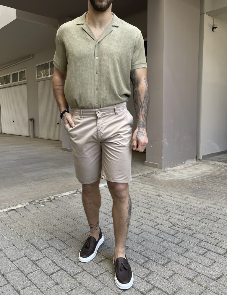 Ανδρική μπεζ υφασμάτινη Chinos βερμούδα 2422 φωτογραφία